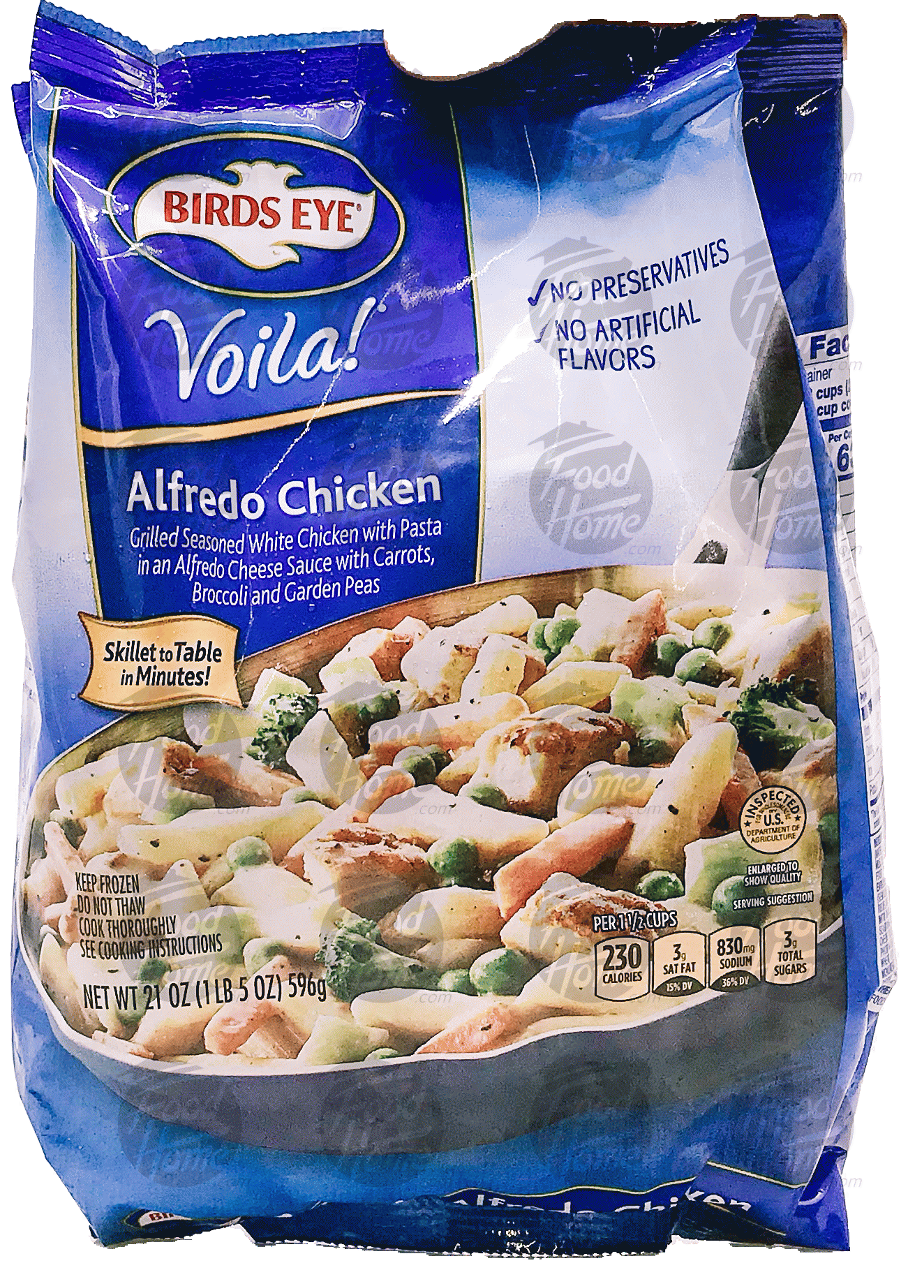 Birds Eye Voila! Voila! alfredo chicken; chicken w/ pasta in an alfredo cheese sauce with carrots, broccoli and garden peas Full-Size Picture